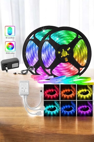 5 Metre Şerit Led Rgb Işıklı Kumandalı Güç Adaptörü Her Ortama Uygun Sarı