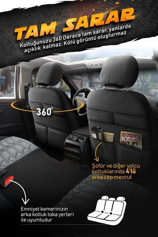 Panda Venedik Serisi Jakar Kumaş Oto Koltuk Kılıfı - Tam Set