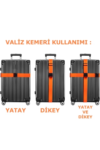 Valiz Kemeri Siyah Ekstra Emniyet Kilitli Tokalı Ayarlanabilir Bavul Kemeri 2 Adet X 200cm Turuncu