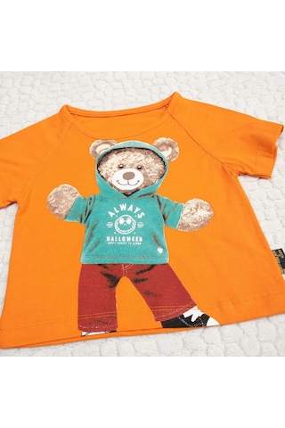 Momikon Erkek Çocuk Teddy Baskılı Pamuklu Takım Turuncu