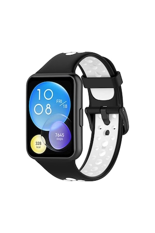 Huawei Watch Fit 2 Spor Delikli Kordon - Siyah-beyaz Çok Renkli