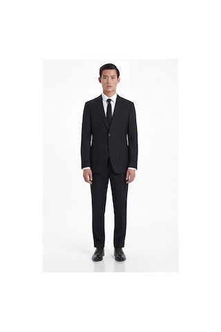 Sabri Özel Siyah Slim Fit 6 Drop Mono Yaka Viskon Tam Astarlı Takım Elbise