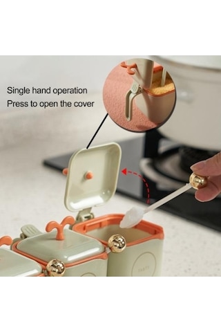 Createtech Faydalı Sızdırmaz Plastik Tuz Baharat Çeşni Mutfak Kavanoz Tedarik Seti Türkçe Yeşil