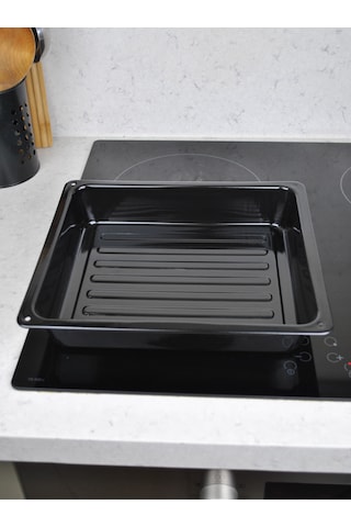 1 Adet Siyah Kare Emaye Fırın Tepsisi Yanmaz Yapışmaz Tepsi 26x30 Siyah