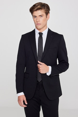 AC&Co / Altınyıldız Classics Erkek Sıyah Slim Fit Dar Kesim Mono Yaka Beli Bağlamalı Kapak Cepli Esnek Takım Elbise Siyah