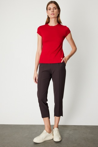 On Kadın Sıfır Yaka Ay Kol Basic Bluz 61302 Kırmızı Kırmızı