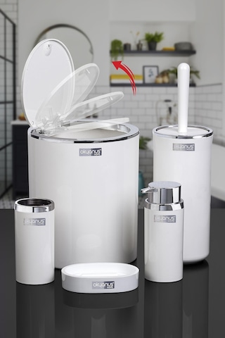 Okyanus Home Beyaz Yuvarlak Krom 5'Li Banyo Seti