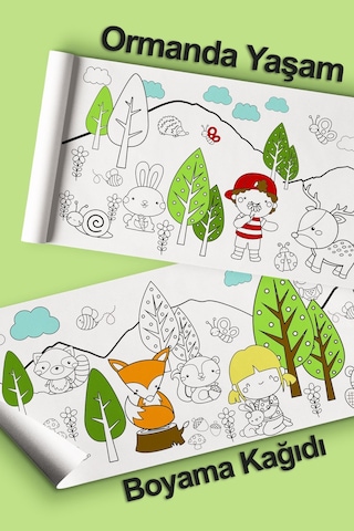 Melolisa Dev Boyama Orman Temalı Bebek, Kreş Ve Çocuk Aktivite Ve Boyama Rulosu - Kids Coloring Roll