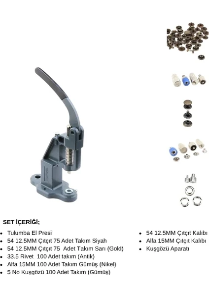 Çıtçıt Tulumba Press Full Set Renkli Çıtçıt Tulumba Press Full Set Renkli