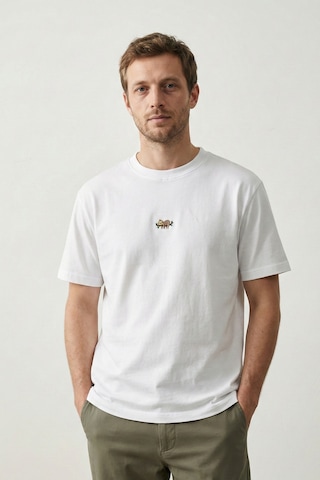 Elemge Pamuk Compact Penye Süprem Beyaz Koala Nakışlı Trend Fit Erkek Tok Kumaş T-shirt Rahat Kesim 2XL
