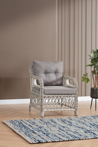 Edra Rattan Puflu Bahçe Balkon Takımı 3+1+1+camı Masa Kemik Rengi Kemik