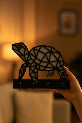 Kaplumbağa Figürlü Duvar Anahtarlık Askısı Siyah - Beyaz