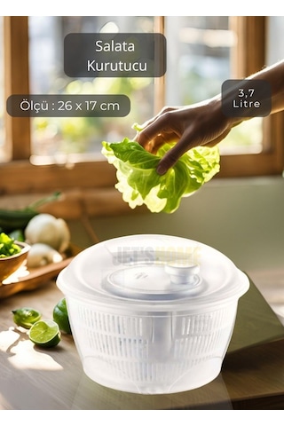 Salata Kurutucu Kilitli Kapak Sebze Kurutucu Bpa Free Yeşillik Yıkama Kurutma Kabı 3,7 Litre Beyaz