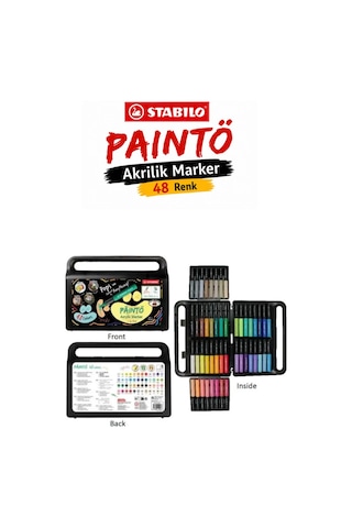 Stabilo 791/48 Paınto 48 Renk Akrilik Marker Seti Su Bazlı Çok Yüzeyli Boya Kalemi Çantalı Çok Renkli