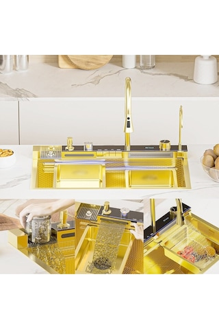 Premium Gold Akıllı Mutfak Evyesi- 75x46 Cm Çok Fonksiyonlu- Lüx Dijital Akıllı Eviye Seti