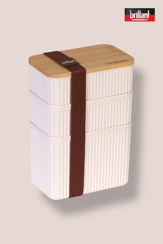 Zebra 3'lü Bambu Kapaklı Lunch Box - 1 Lt 0,5 Lt 0,5 Lt - Saklama Kabı Bej