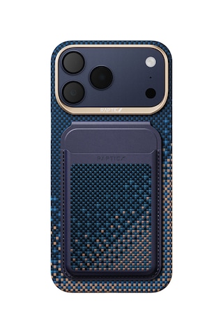 Apple iPhone Uyumlu 17 Pro Max Kılıf Raptic 2in1 Bundle Kit Aramid Skin Serenity Seri Kartlıklı Karbon Kapak Laci Lacivert