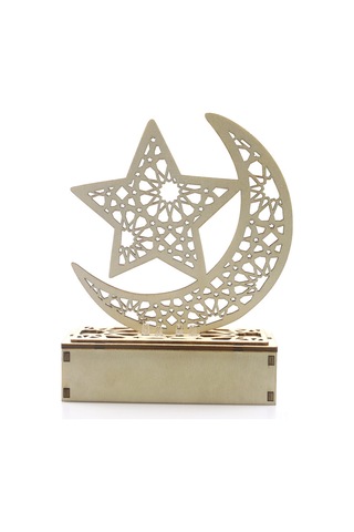 Xiyyadms Ahşap Ay Ve Yıldız Desenli Led Işıkli Ramazan/raya Dekorasyon - Ev Zieratı Ve Gece Lambası Pil Dahil Değil