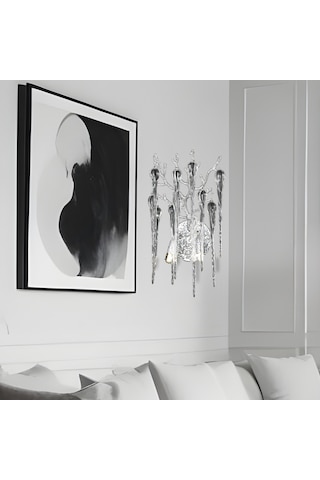 Laura Krom Kristal Taşlı Modern Tasarım Su Damlası Taşlı Duvar Lambası Salon Aplik Krom