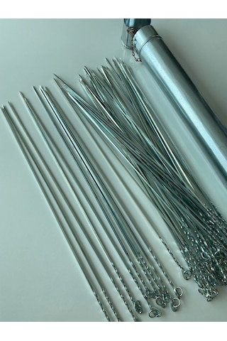 50 Adet-Kare Ciğer Kuşbaşı Şiş ve Şiş Kabı 50Cm - Mangal Şiş Set