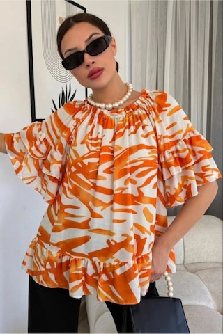 Lodmela Madonna Yaka Lastikli Viskon Bluz 6020-oranj