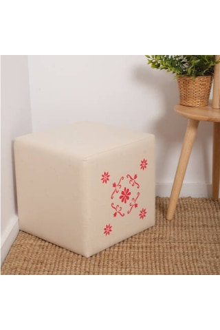 Red Puf-kırmızıı Baskılı 40x40x40 Cm Bej