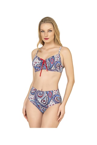 Endeep Kadın Şal Desenli Balenli Toparlayıcı Bikini Takımı Lacivert