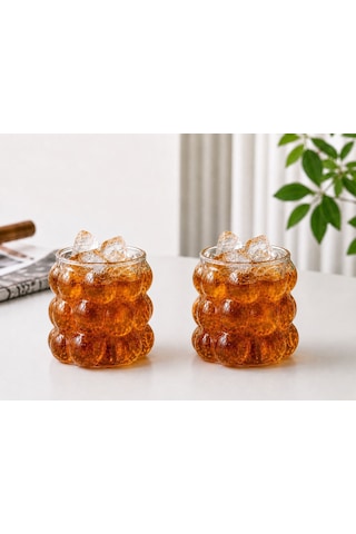 2 Adet Kabartmalı Borosilikat Cam Kulpsuz Üzüm Bardak 350 Ml Renksiz / Şeffaf