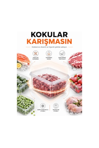 20'li Kendinden Kapaklı 2 Litre Saklama Kabı Bpa Free Derin Dondurucu Ve Buzdolabı Düzenleyici Şeffaf