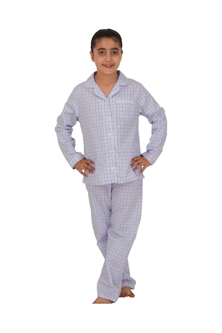 The Don Açık Mavi Lacivert Ekose Kız Çocuk Pijama Takımı (9-14 Ya