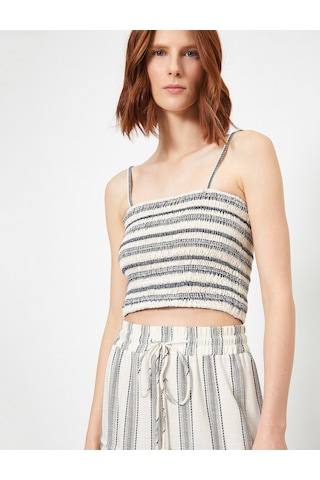 Koton Skirtly Yours Styled By Melis Ağazat - İnce Askılı Crop Bluz Mavi Desenli 0yak63450ew Mavi
