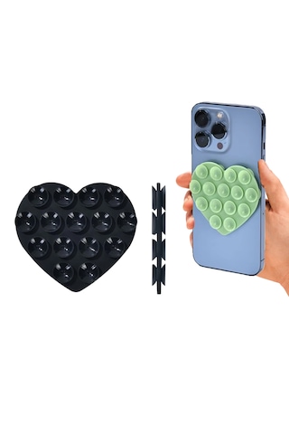 Microcase Vantuzlu Kalp Desen Silikon Cep Telefonu Sabitleme Yapıştırma Pedi Al4793 Siyah