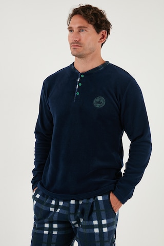 Buratti Regular Fit Bisiklet Yaka Kışlık Yumuşak Dokulu Polar Erkek Pijama Takımı 6096100 Lacivert