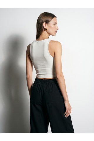 Dilvin 32941 Kolsuz Crop Top-ekru