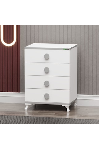 Elegant Mdf Çıtalı Beşik + Şifonyer Yatak Uykuseti - Gri Beyaz