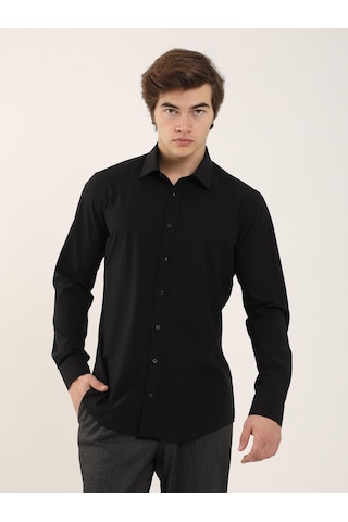 Dufy Siyah Erkek Slim Fit Klasik Yaka Uzun Kol Gömlek - 103134 Siyah