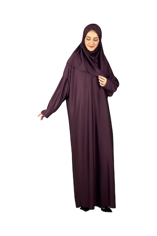 Namaz Elbisesi Eşarp Seccade Tesbih Set, İslami Giyim Takım Ferace Turban Şal Vişne