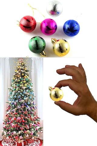 Renkli Parlak Desenli 6lı Yılbaşı Top Süs 4cm Çam Ağacı Süsleri