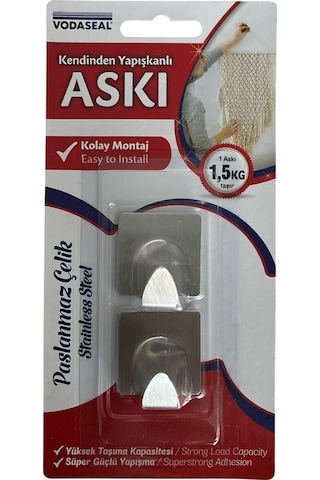Kendinden Yapışkanlı Kare Krom 2li Askı Vodaseal Krom
