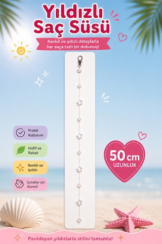 Işıltılı Yıldızlı Saç Aksesuarı 50 Cm Pratik Klipsli Çocuk Saç Süsü Diğer