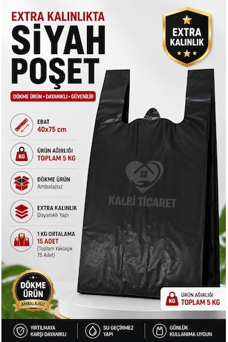 Ekstra Kalın Siyah Poşet 40x75 Cm Dayanıklı Dökme Poşet 5 Kg