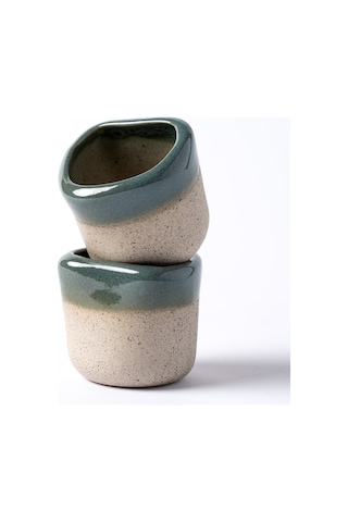 Must Bej/mavi Stoneware El Yapımı Mug & Türk Kahvesi Karışık 2li Set 8633
