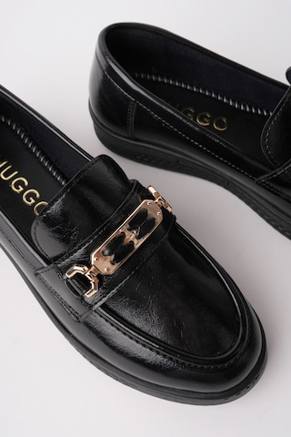Muggo Oxfordia Metal Tokalı Kadın Günlük Loafer Ayakkabı Siyah