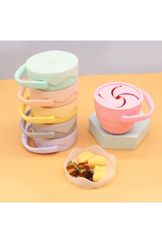 Jianfan Katlanabiler Silikon Bebek Dökülmez Atıştırmalık Kabi Gelişim Gri