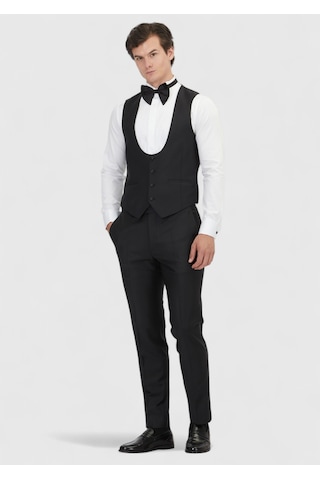 Ramsey Siyah Slim Fit Kelebek Yaka Klasik Yelek