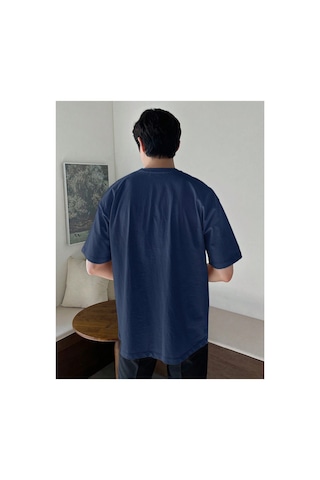 Tarz Cool Erkek Bisiklet Yaka %100 Pamuk T-shirt Lacivert