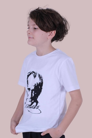 Panios Kids Atatürk Imzalı Ve Baskılı Unisex Çocuk Beyaz Tişört Beyaz