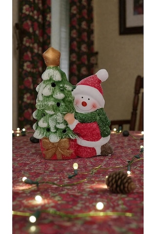Yılbaşına Özel Kardan Adam Çam Ağaçlı Biblo Işıklı Yılbaşı Süsü Boyut: 16cm 10 Cm
