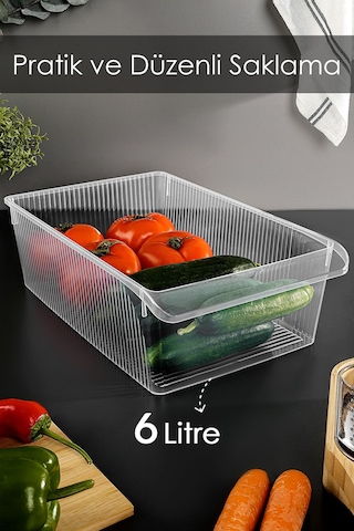 1 Adet Dolap İçi Buzdolabı Düzenleyici - Meyve Sebze Saklama Kabı Buzdolabı Organizer Sepet 6 Litre Şeffaf
