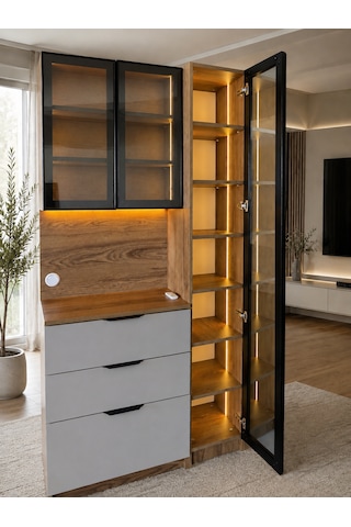 Vega Ahşap Kahve Köşesi %100 Mdf Kumandalı Neon Led Reflekte Cam 200x100x40 Cm Ahşap-kumsal